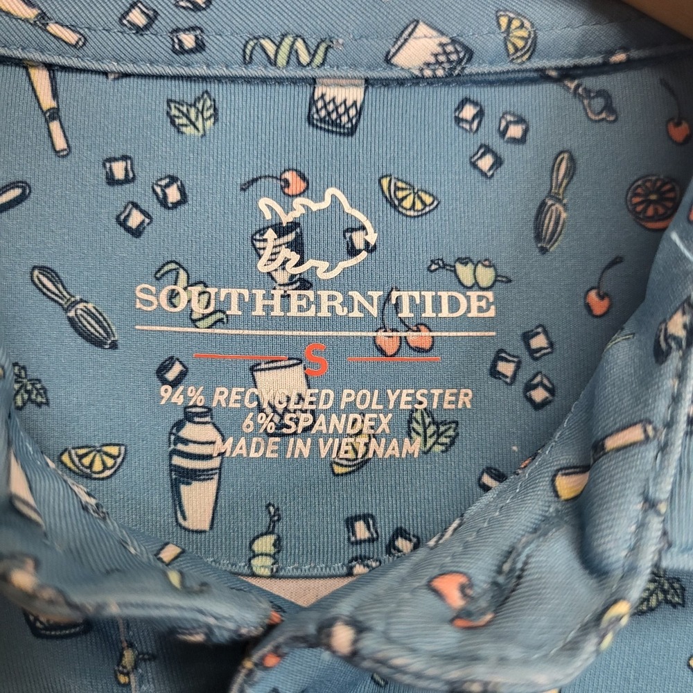 Southern Tide Shirt Mens Small Blue Driver Hampstead Printed Performance Polo - Picture 7 of 10